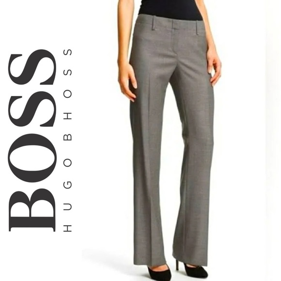 Hugo Boss Tulia 4 Gray Straight Leg Stretch Wool Pants...